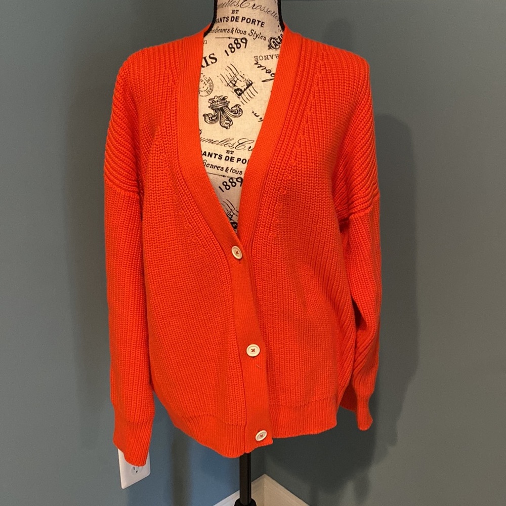 TRADLANDS SHELTER CARDIGAN, FLAME, SIZE LARGE, EXCELLENT COND!